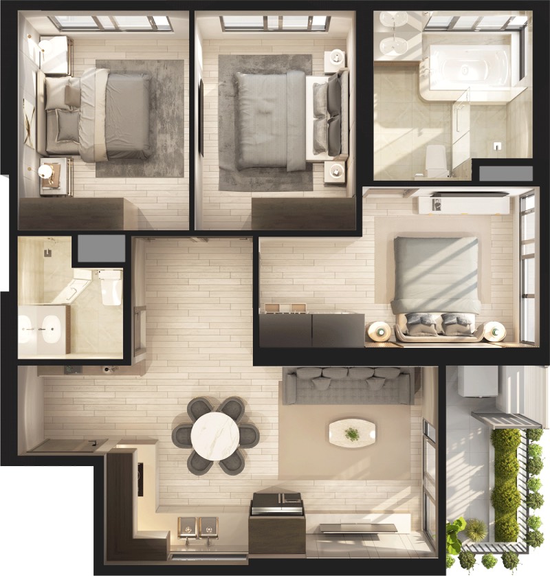 Căn 08A - Căn 3 phòng ngủ Chung cư Haven Park